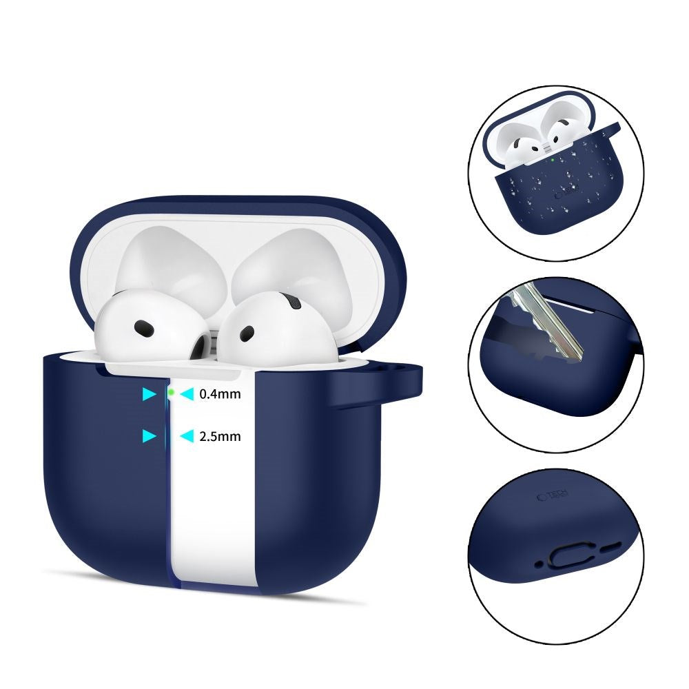 Tech-Protect Apple AirPods 4 Silikon Deksel med Karabinkrok - Blå