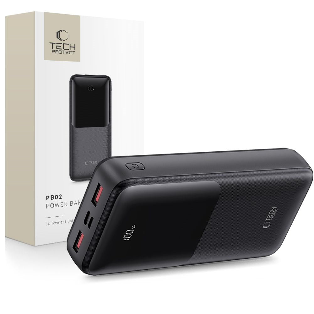 Tech-Protect Powerbank 20000mAh – Rask lading med 22.5W - Svart