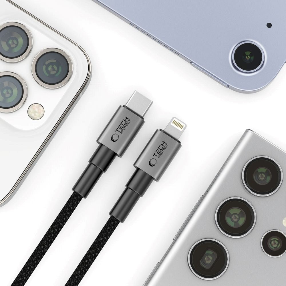 Tech-Protect Ultraboost DNA PD 27W/3A Lightning til USB-C-Kabel 1m - Svart / Mørkegrå