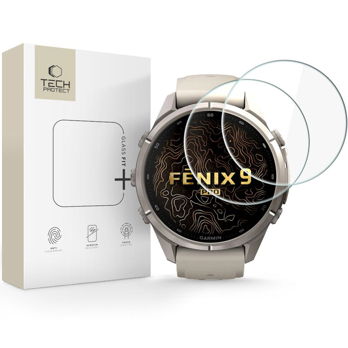 Garmin Fenix 9 Pro (43mm) Tech-Protect Glass Fit+ Beskyttelsesglass - 2 stk - Gjennomsiktig