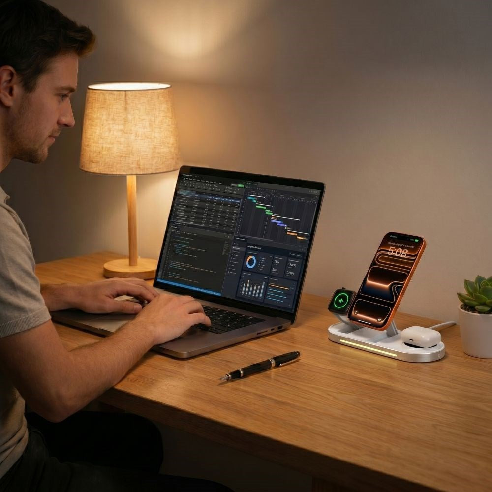 Tech-Protect A51 ARCTICBOOST 3-i-1 Trådløs Lader 25W - MagSafe / Qi2 Kompatibel - Hvit