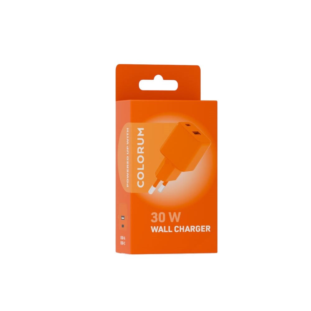 Colorum 30W Vegglader m. 1x USB-A & 1x USB-C - Orange