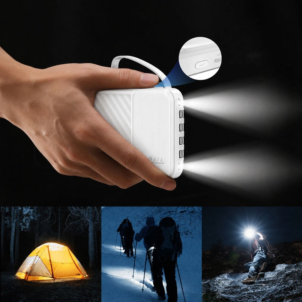 Wozinsky 10.000mAh Powerbank med Lommelygte & 4 x Inbygget Kabler - Hvid