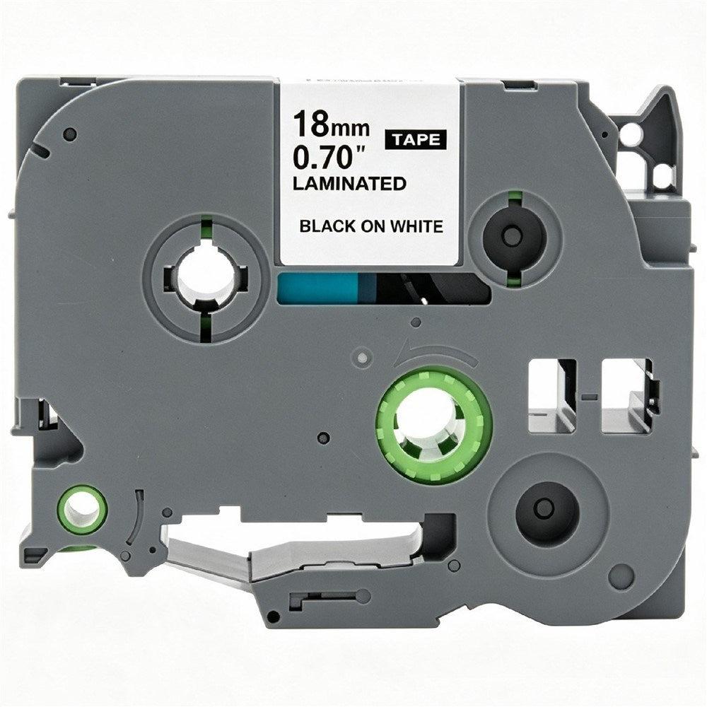 Kassett med 8mlaminert etikett-tape kompatibel med Brother P-Touch-etikettskrivere Svart på hvitt – 18mm