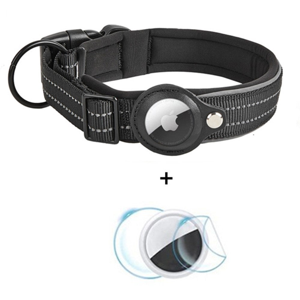 Hundehalsbånd med Holder for AirTag 1. & 2. Gen. - Størrelse S (30-37 cm) - Svart