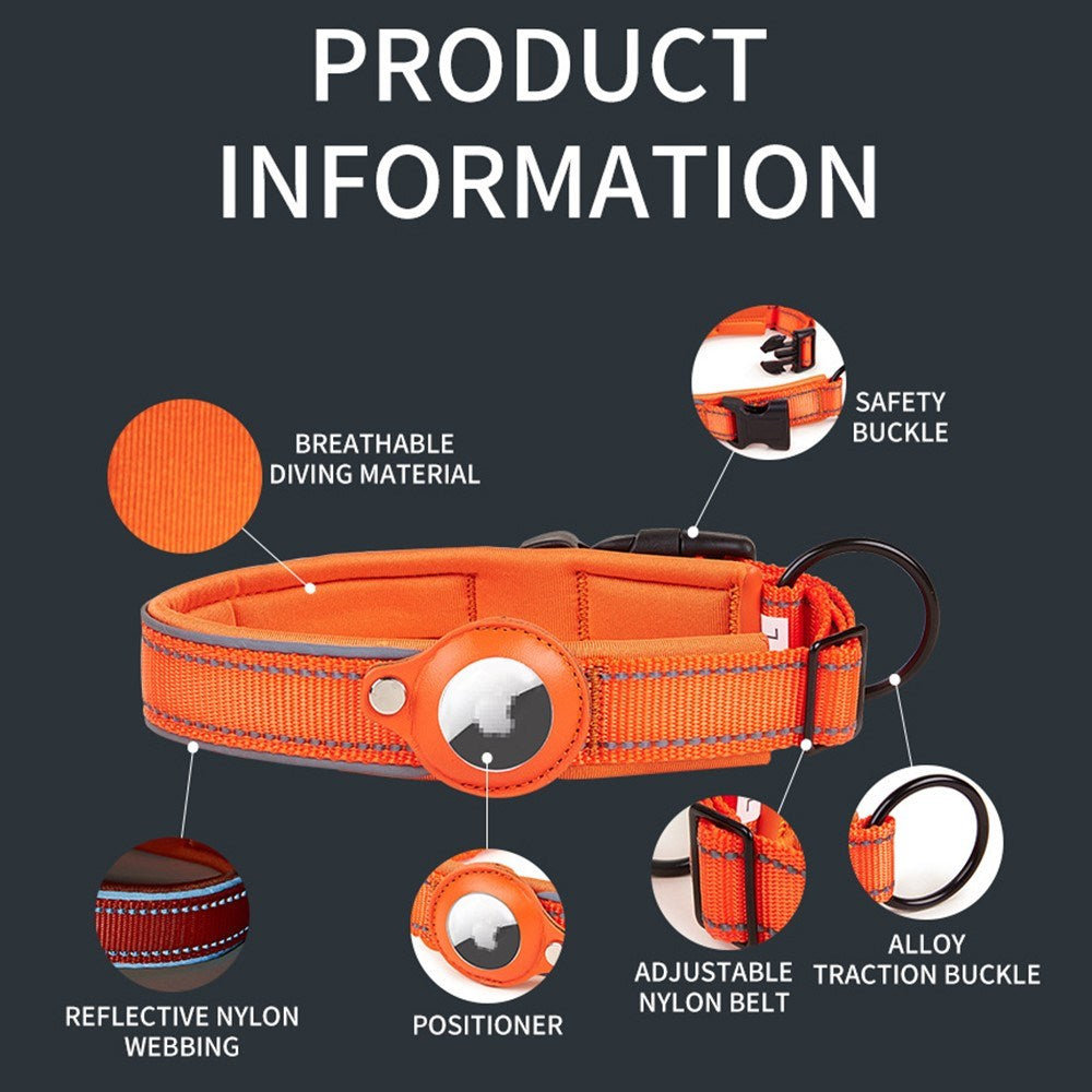 Hundehalsbånd med Holder for AirTag - Størrelse M (38-45 cm) - Svart