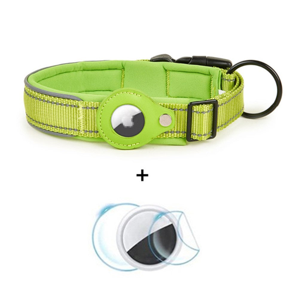 Hundehalsbånd med Holder for AirTag 1. & 2. Gen. - Størrelse M (38-45 cm) - Grønn