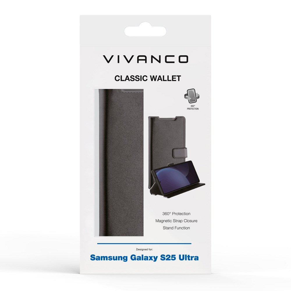 Samsung Galaxy S25 Ultra Vivanco Classic Wallet Kunstskinn Flipdeksel med Lommebok - Svart