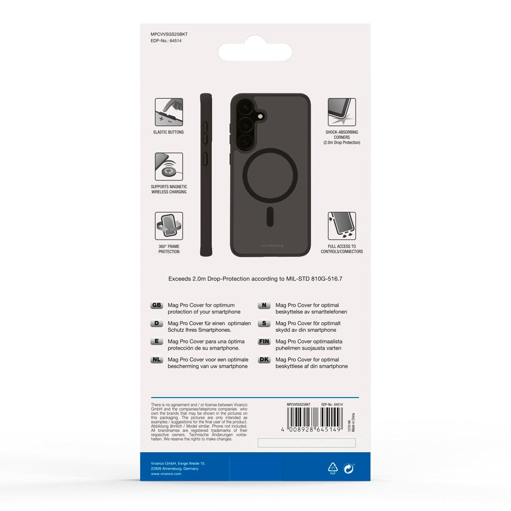 Vivanco Samsung Galaxy S25 Mag Pro Cover – Gjennomsiktig/Svart