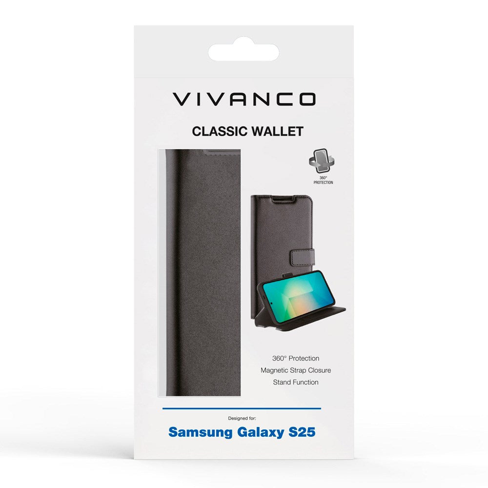 Samsung Galaxy S25 Vivanco Classic Wallet Kunstskinn Flipdeksel med Lommebok - Svart