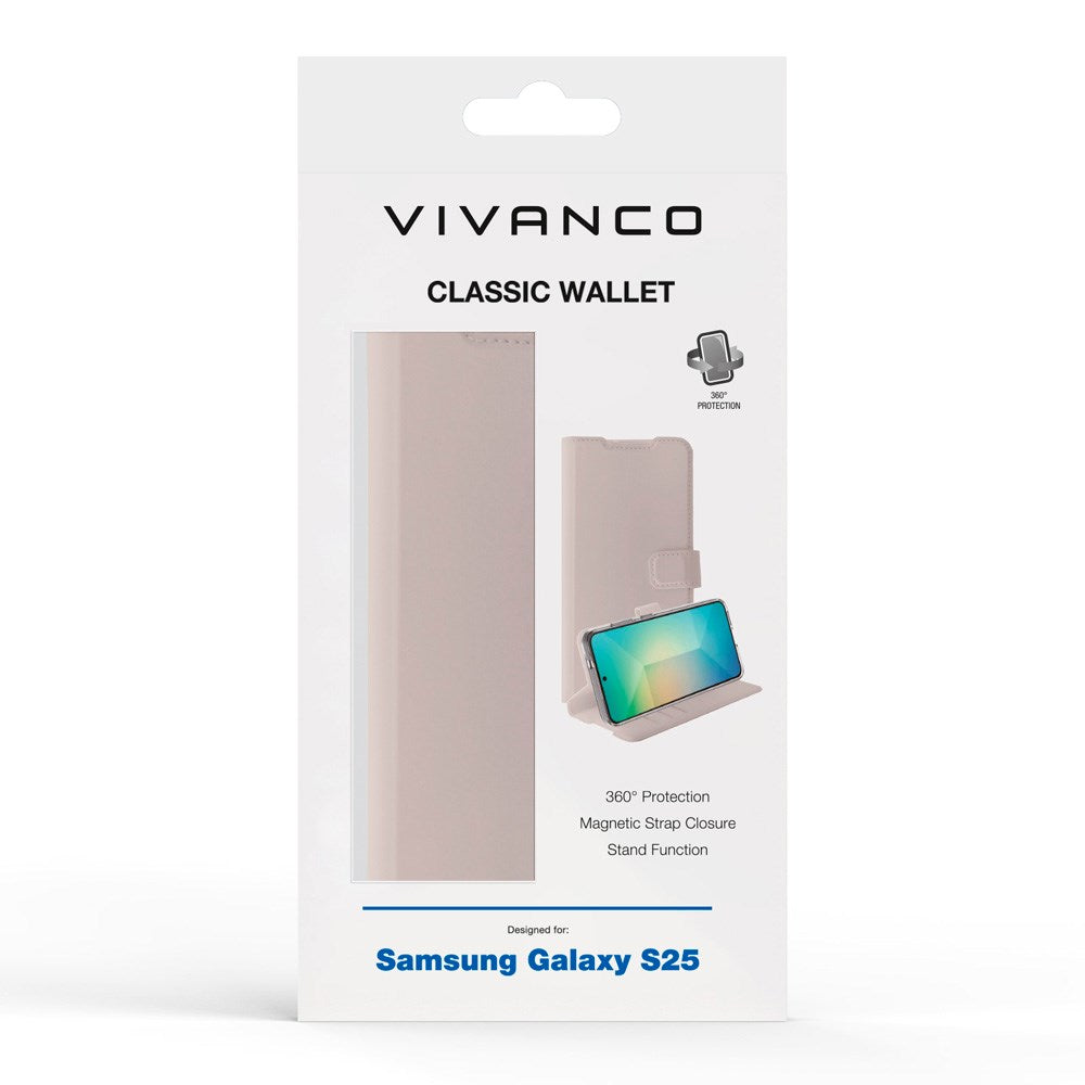 Samsung Galaxy S25 Vivanco Classic Wallet Kunstskinn Flipdeksel med Lommebok - Greige
