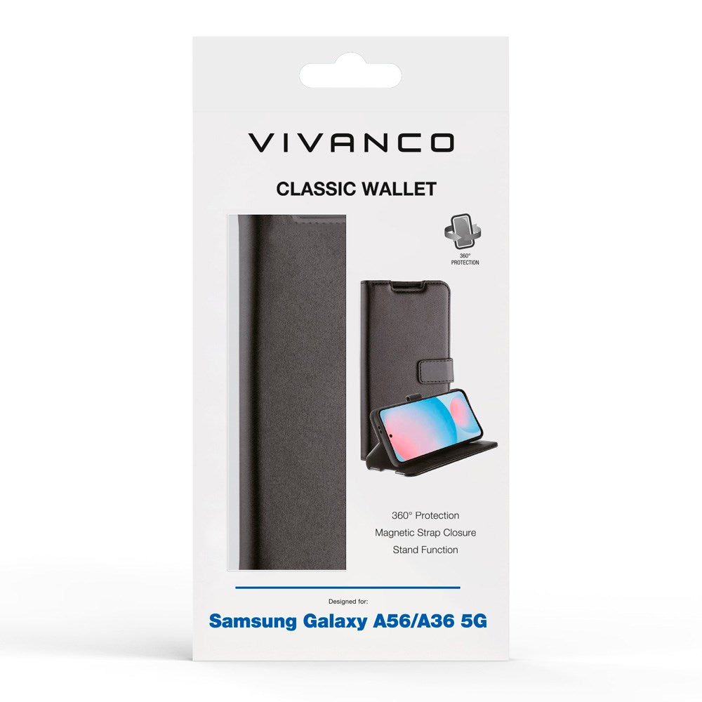 Samsung Galaxy A56 (5G) / A36 (5G) - Vivanco Classic Wallet Flip Deksel m. Lomme - Svart