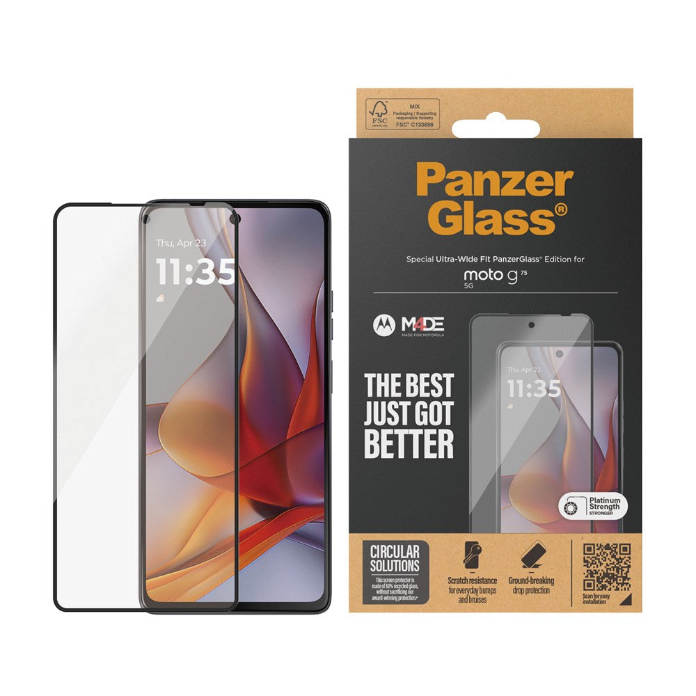 Motorola Moto G75 (5G) - PanzerGlass Ultra-Wide Fit Skjermbeskyttelsesglass - Gjennomsiktig / Svart Kant