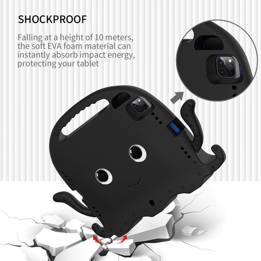 EIDERWOOD iPad Air 11" (2025 / 2024) / Pro 11" (2025 - 2018) Barnedeksel med Skulderstropp & Håndholder - Blekksprut - Svart