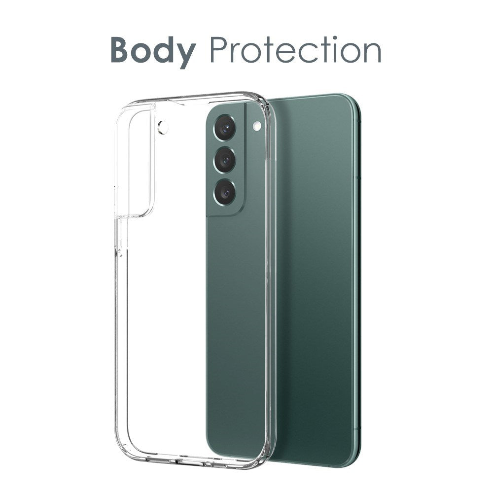 NORTHJO Samsung Galaxy S22 | 3-i-1 360° Beskyttelsessett med Deksel | Skjermbeskytter | Kameralinsebeskytter - Gjennomsiktig