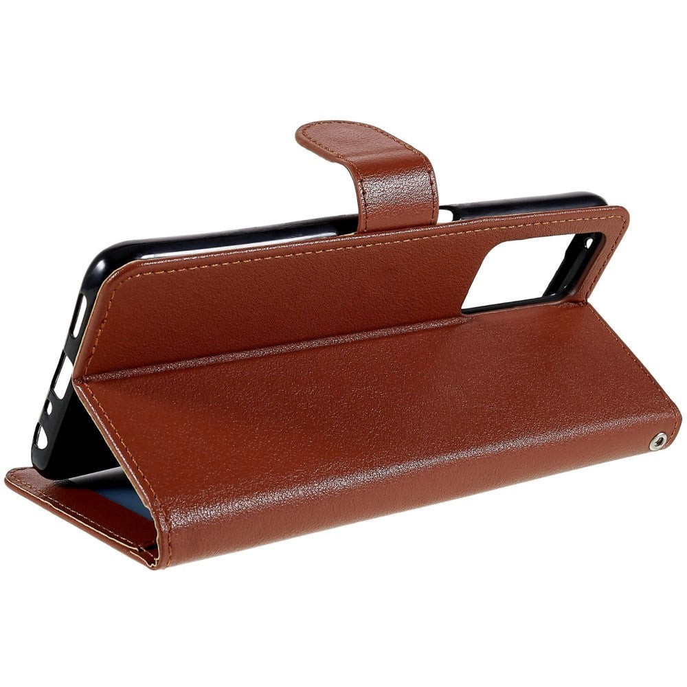 Oppo A76 / Realme 9i Skinndeksel med Lommebok og Stativfunksjon - Brun