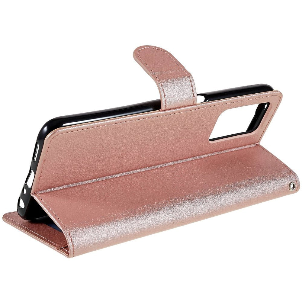 Oppo A76 / Realme 9i Skinndeksel med Lommebok og Stativfunksjon - Rose Gold