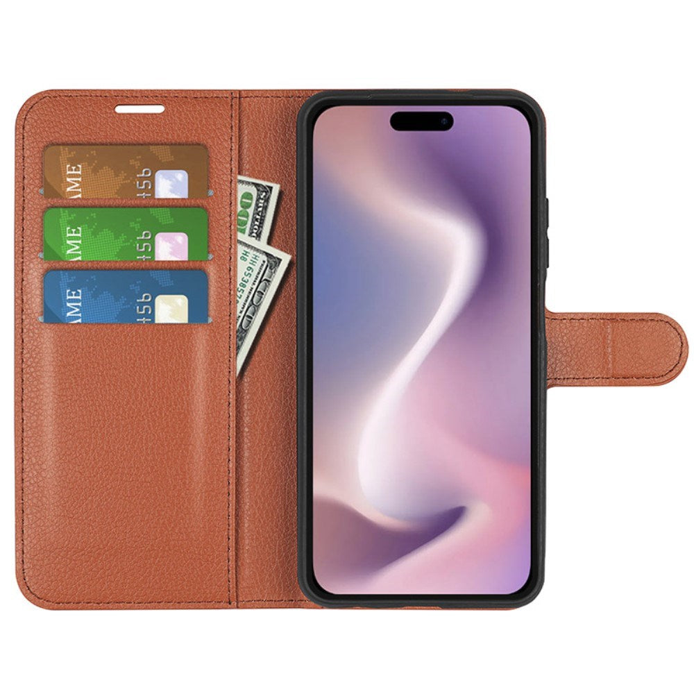 EIDERWOOD iPhone 16 Plus Litchi Skinn Flip Deksel m. Lommebok - Brun
