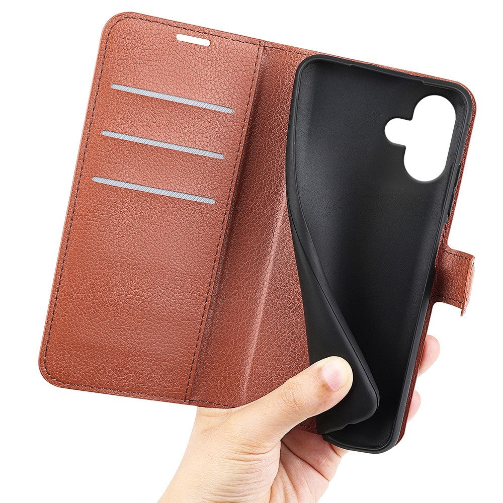 EIDERWOOD iPhone 16 Plus Litchi Skinn Flip Deksel m. Lommebok - Brun