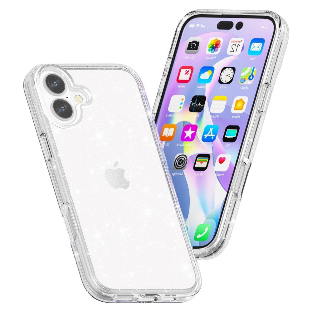 EIDERWOOD iPhone 16 Hybrid Plast Deksel - Hvit Glitter