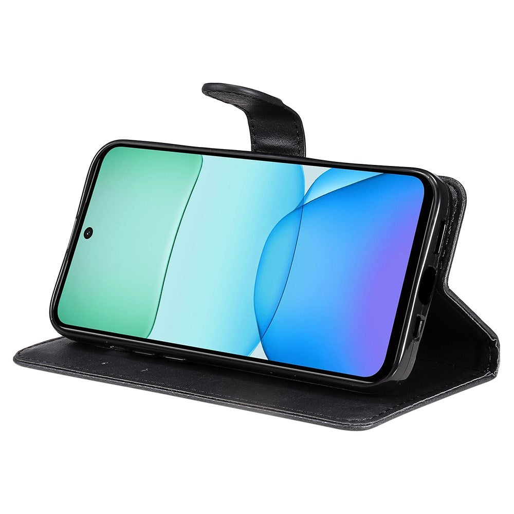 EIDERWOOD Xiaomi Redmi 13 Deksel i Kunstskinn med Lommebok og Stropp - Svart