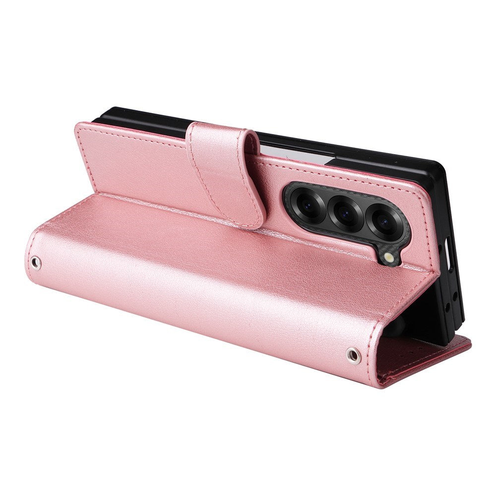 EIDERWOOD Samsung Galaxy Z Fold6 Kunstskinn Flip Deksel m. Kortholder & Stropp - Rosa