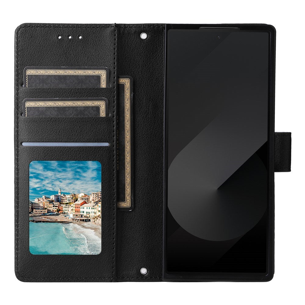 EIDERWOOD Samsung Galaxy Z Fold6 Kunstskinn Flip Deksel m. Kortholder & Stropp - Svart