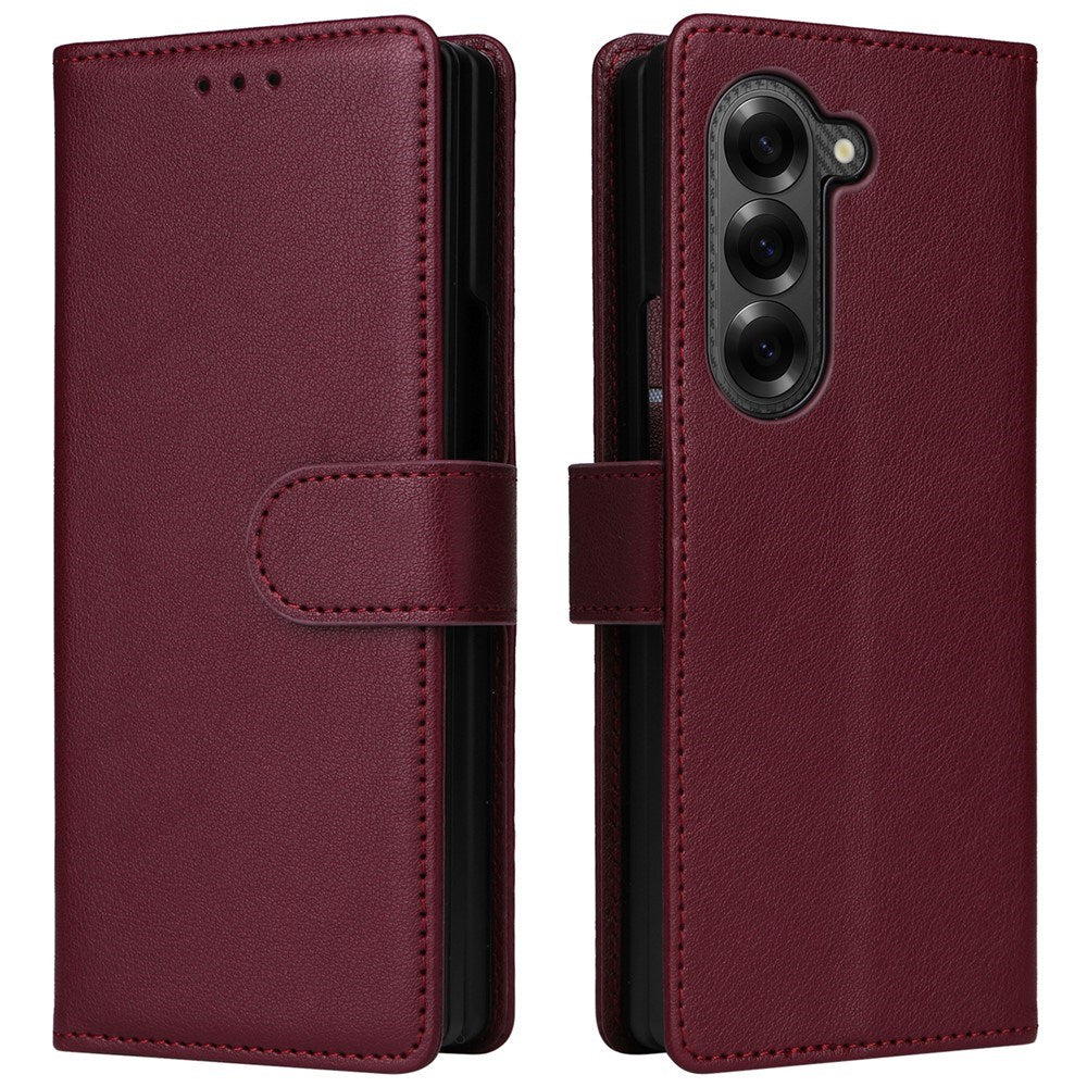 EIDERWOOD Samsung Galaxy Z Fold6 Kunstskinn Flip Deksel m. Kortholder & Stropp - Mørkerød