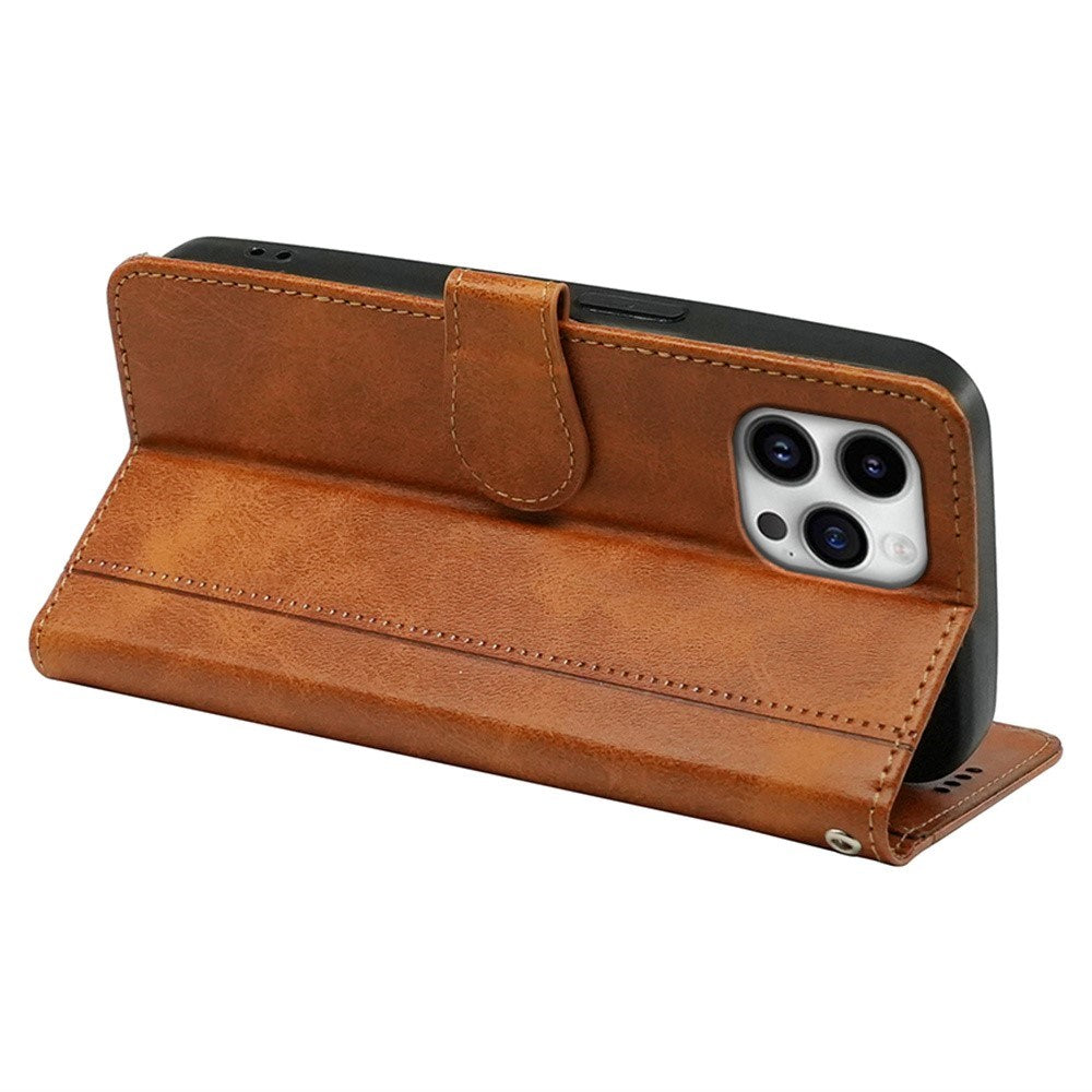EIDERWOOD iPhone 16 Pro Kunst Skinn Flip Deksel med Lommebok og Stativfunksjon - Lys brun