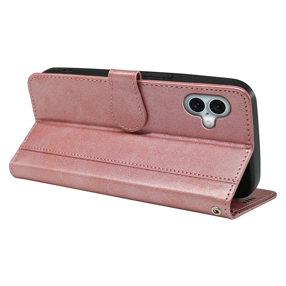 EIDERWOOD iPhone 16 Kunst Skinn Flip Deksel med Lommebok og Stativfunksjon - Rose Gold