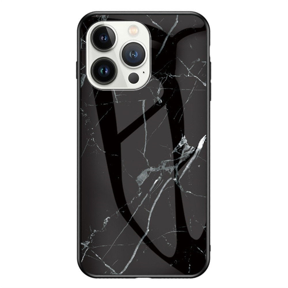 EIDERWOOD iPhone 16 Pro Max Marmordeksel med Glassrygg - Svart Marmor