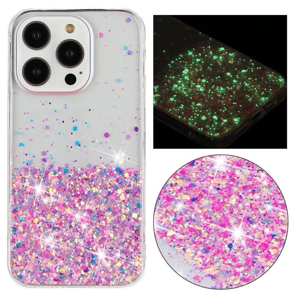 iPhone 16 Pro Max EIDERWOOD Fleksibelt Plast Glitter Deksel – Gjennomsiktig / Rosa