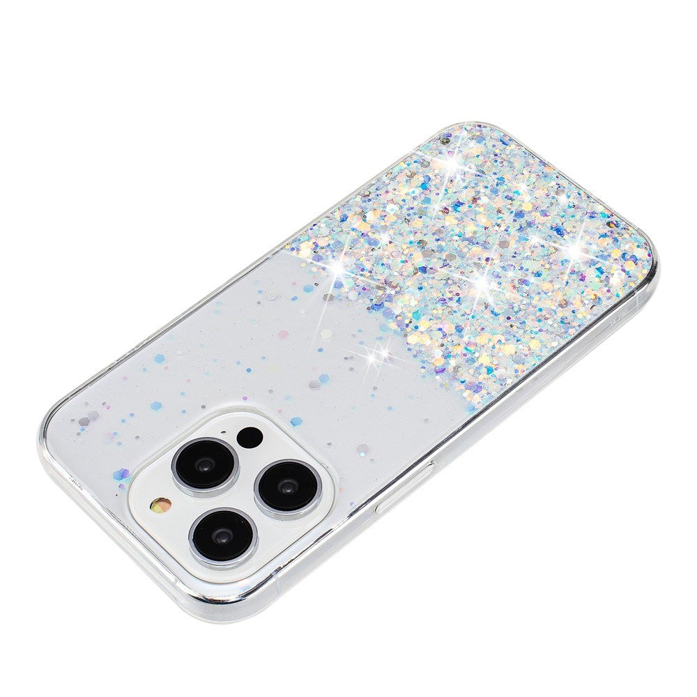 iPhone 16 Pro Max EIDERWOOD Fleksibelt Plast Glitter Deksel – Gjennomsiktig / Hvit