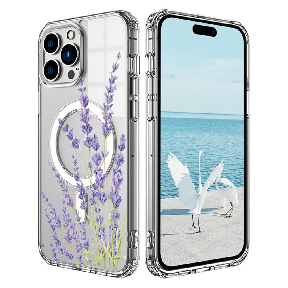 EIDERWOOD iPhone 16 Pro Hybrid Plast Deksel - MagSafe Kompatibel - Lavendel Blomster