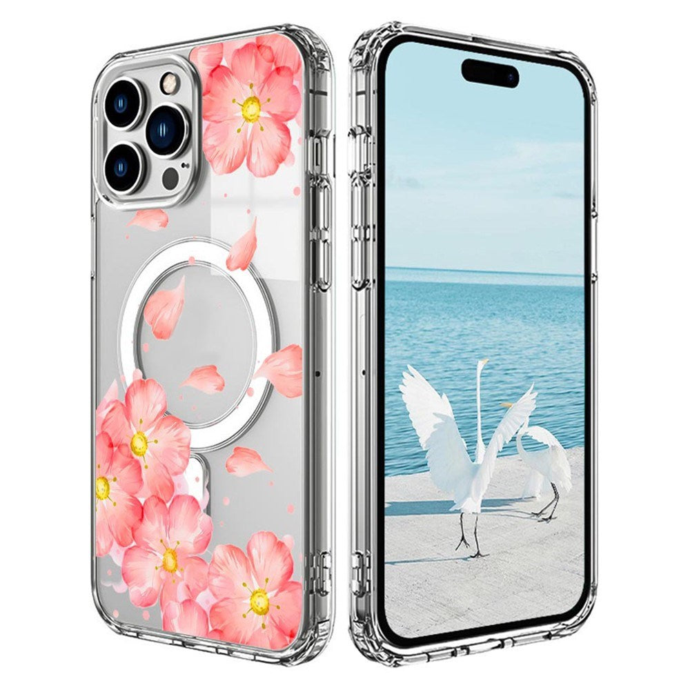 EIDERWOOD iPhone 16 Pro Hybrid Plast Deksel - MagSafe Kompatibel - Rosa Blomster