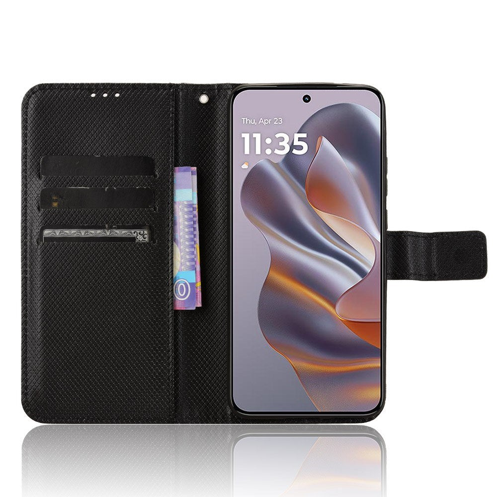 EIDERWOOD Motorola Edge 50 Neo (5G)/Moto S50 (5G)/ThinkPhone 25 (5G) Kunstskinn Flip Deksel m. Diamant Tekstur - Svart