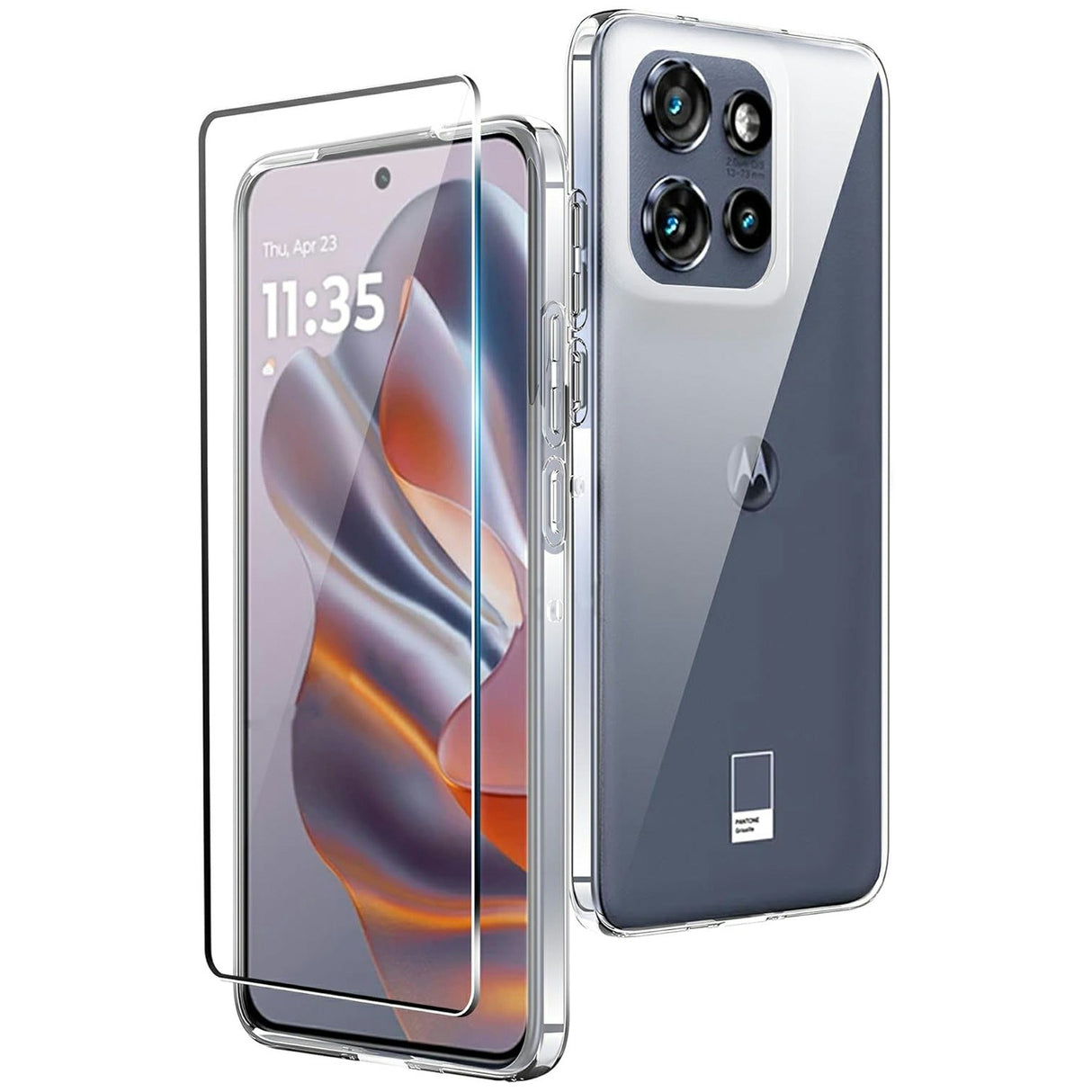 Motorola Edge 50 Neo 5G 2-i-1 Herdet Glass Skjermbeskytter og Fleksibelt Plast Deksel - Gjennomsiktig