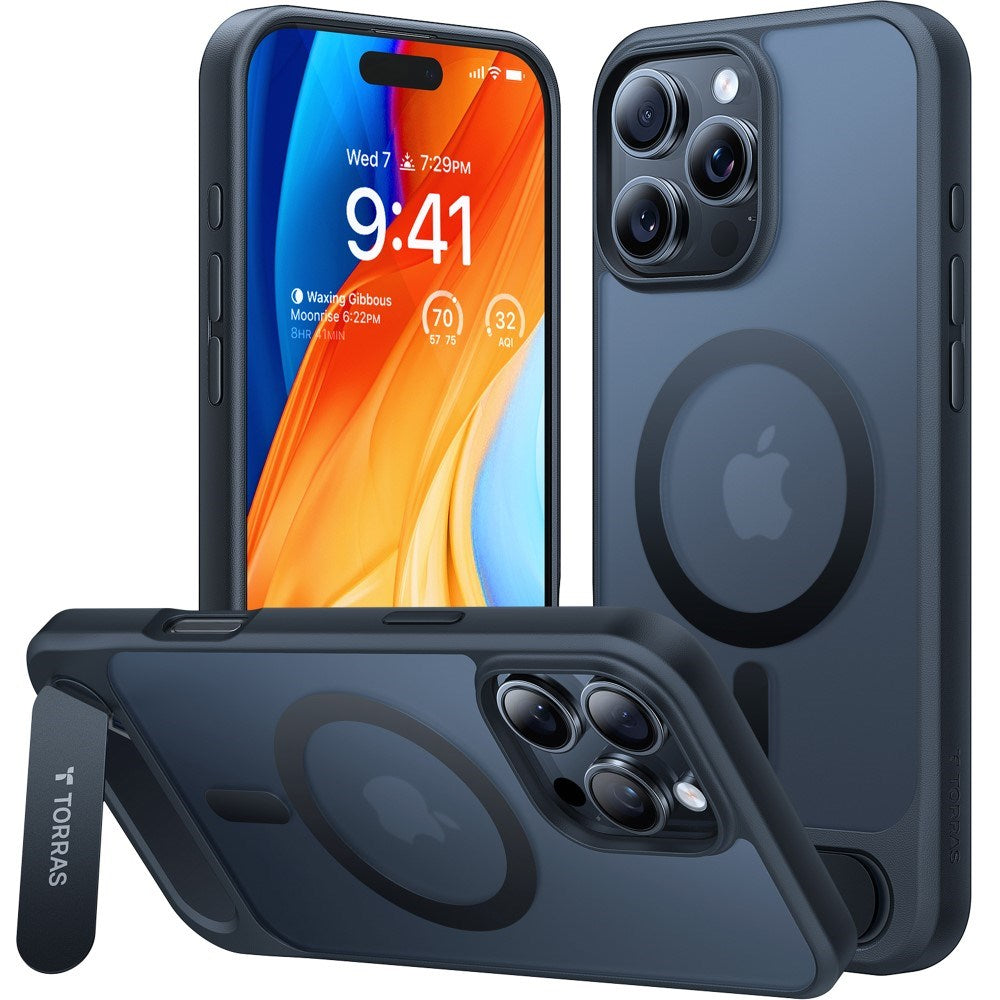 TORRAS iPhone 16 Pro Hybrid Deksel m. Ståfunksjon - MagSafe Kompatibel - Svart