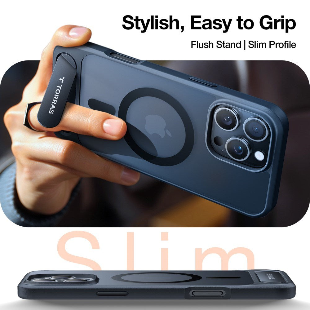 TORRAS iPhone 16 Pro Hybrid Deksel m. Ståfunksjon - MagSafe Kompatibel - Svart