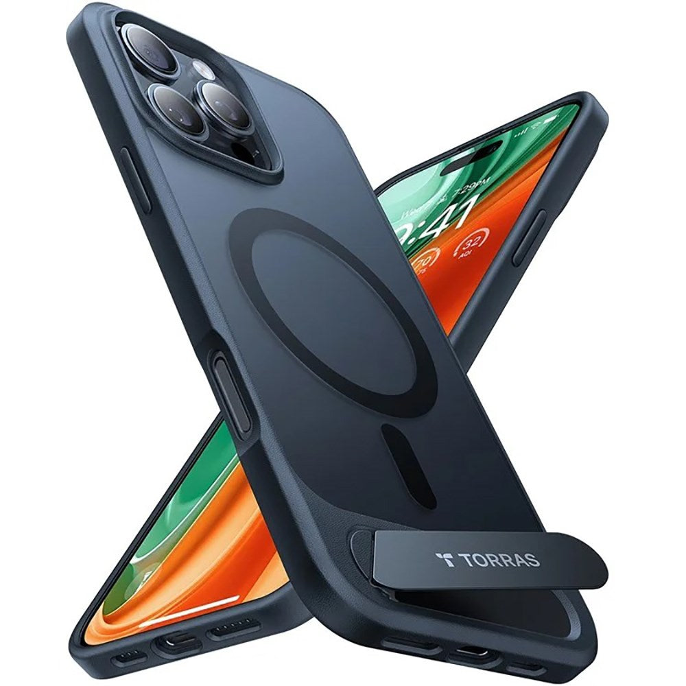 TORRAS iPhone 16 Pro Hybrid Deksel m. Ståfunksjon - MagSafe Kompatibel - Svart