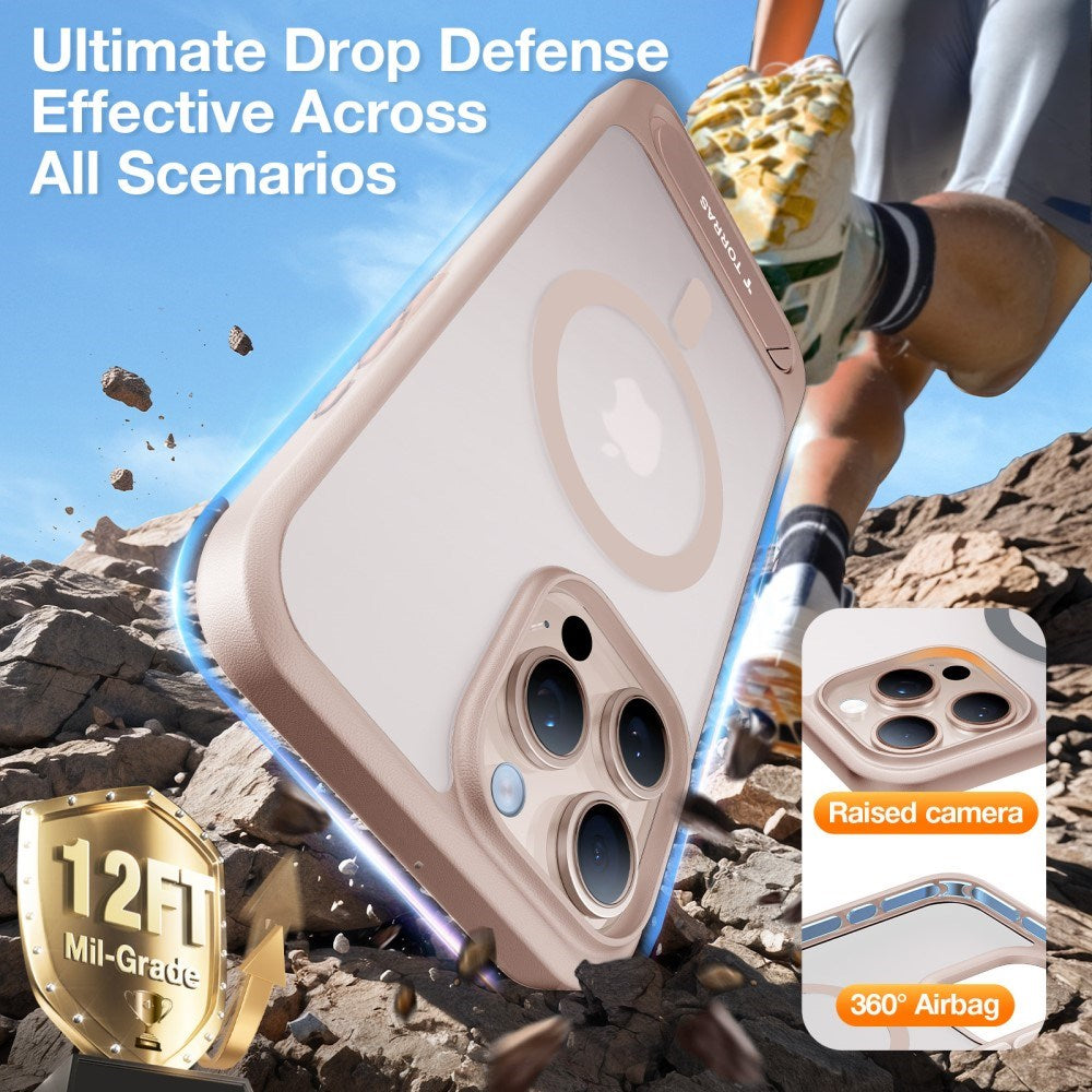 TORRAS iPhone 16 Pro Hybrid Deksel m. Ståfunksjon - MagSafe Kompatibel - Rose Gold