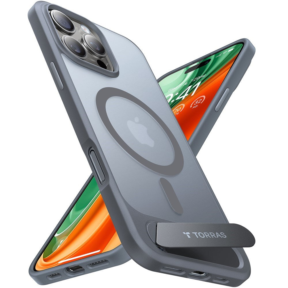 TORRAS iPhone 16 Pro Hybrid Deksel m. Ståfunksjon - MagSafe Kompatibel - Grå