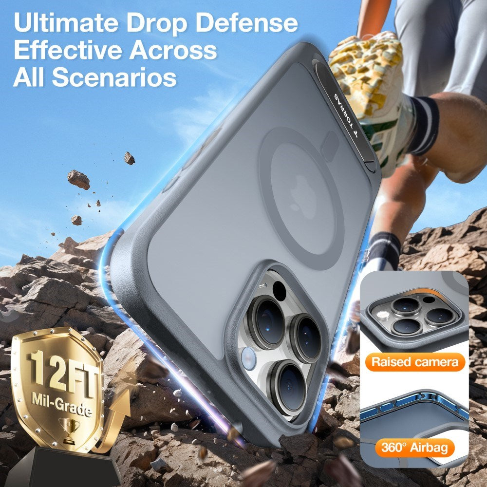 TORRAS iPhone 16 Pro Hybrid Deksel m. Ståfunksjon - MagSafe Kompatibel - Grå