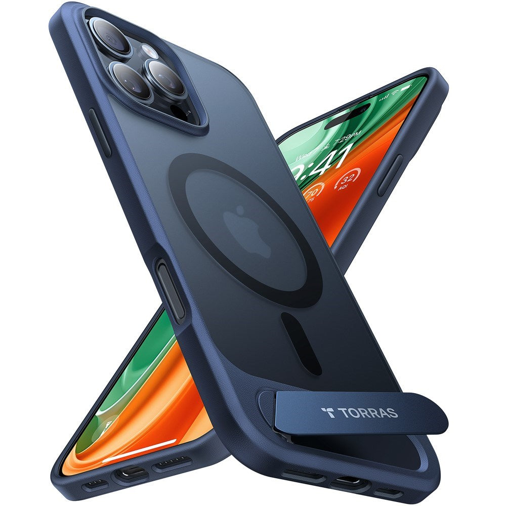 TORRAS iPhone 16 Pro Hybrid Deksel m. Ståfunksjon - MagSafe Kompatibel - Blå