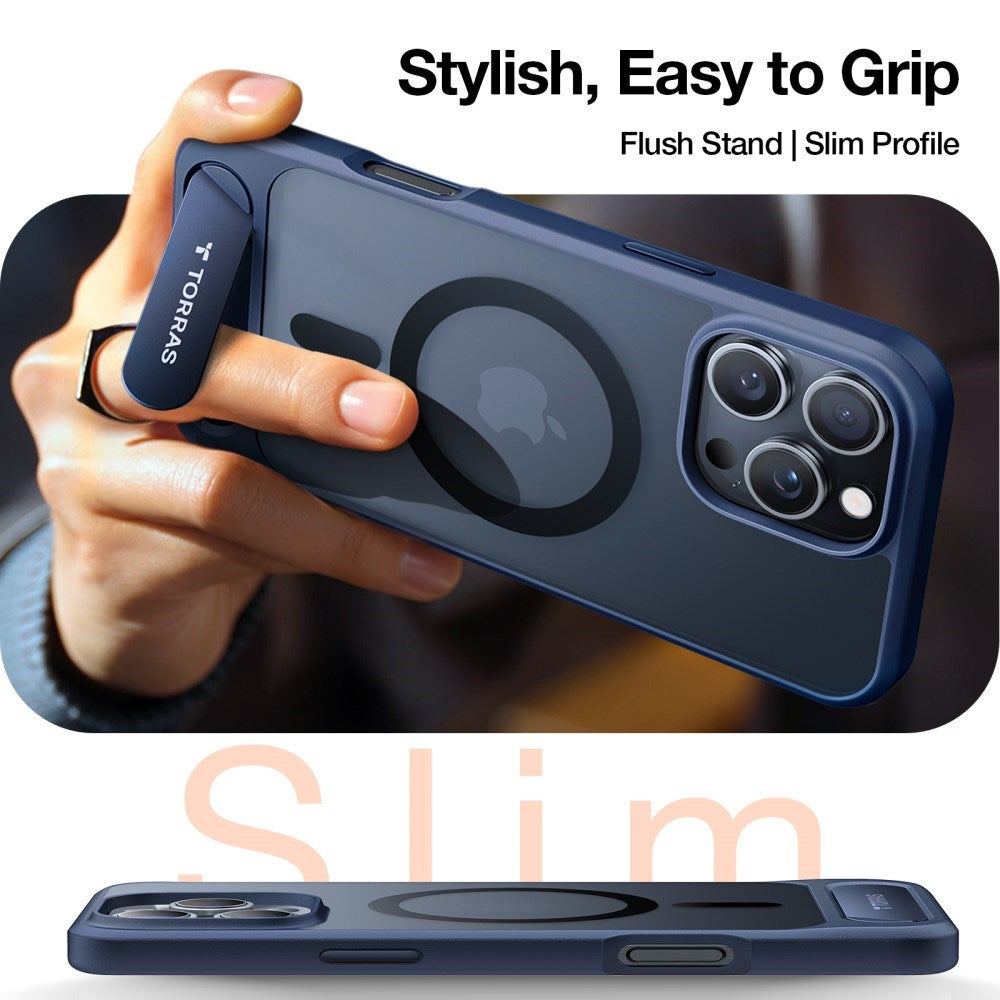 TORRAS iPhone 16 Pro Hybrid Deksel m. Ståfunksjon - MagSafe Kompatibel - Blå