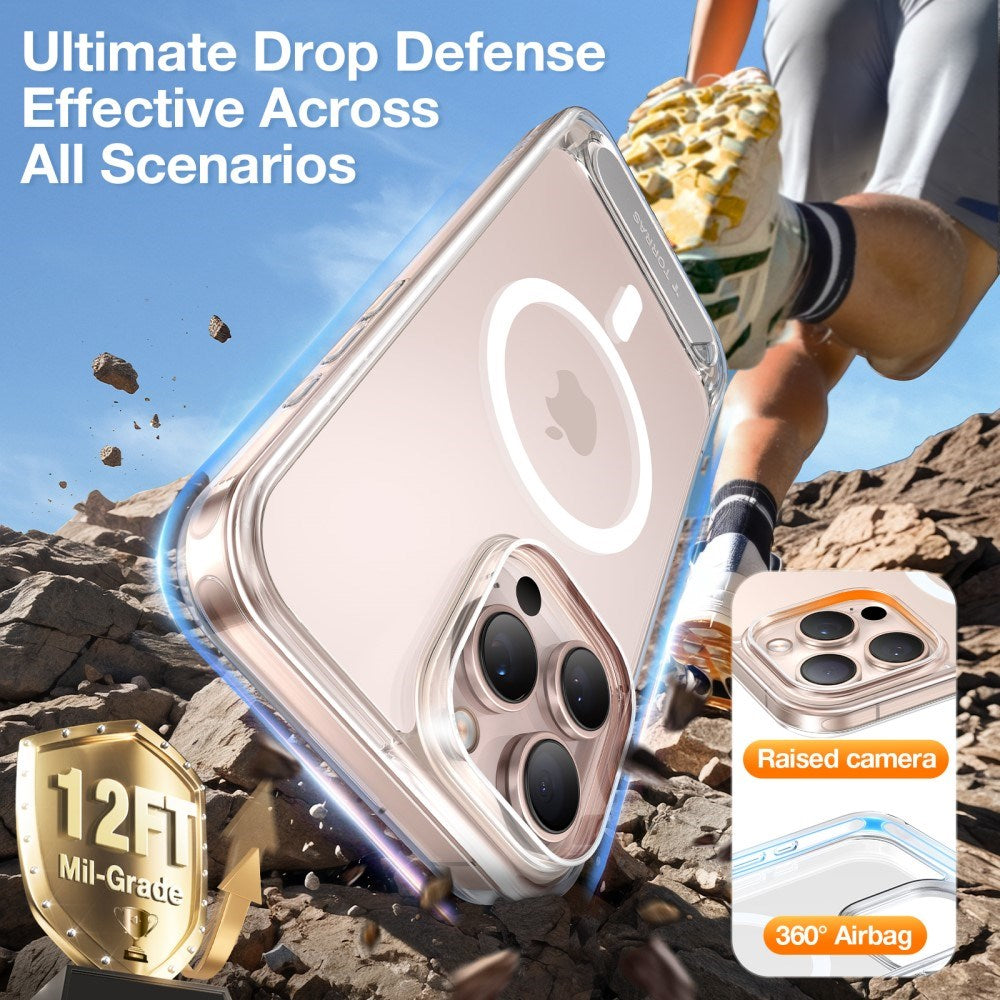 TORRAS iPhone 16 Pro Hybrid Deksel m. Ståfunksjon - MagSafe Kompatibel - Gjennomsiktig