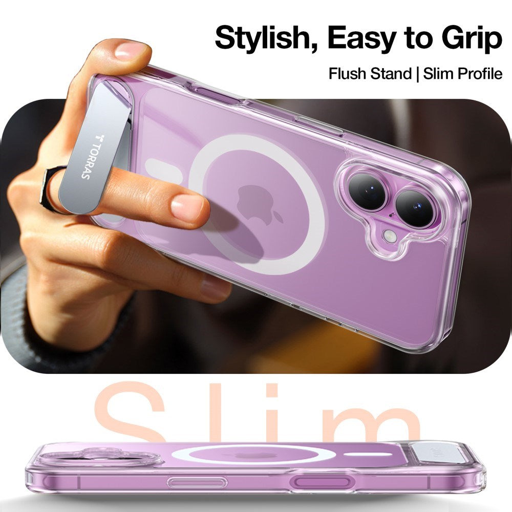 TORRAS iPhone 16 Hybrid Deksel m. Ståfunksjon - MagSafe Kompatibel - Gjennomsiktig