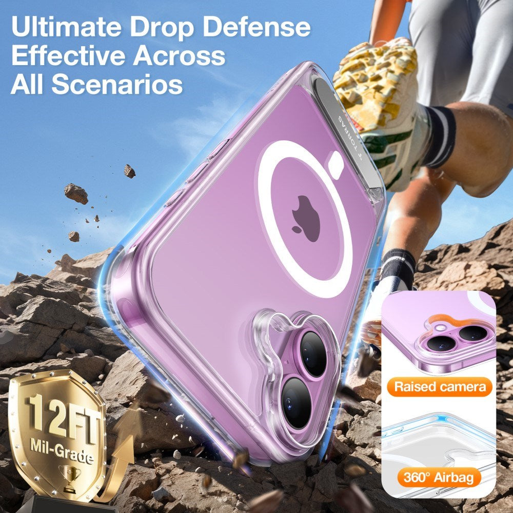 TORRAS iPhone 16 Hybrid Deksel m. Ståfunksjon - MagSafe Kompatibel - Gjennomsiktig