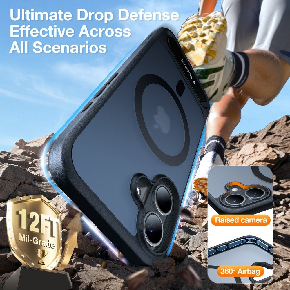 TORRAS iPhone 16 Hybrid Deksel m. Ståfunksjon - MagSafe Kompatibel - Svart