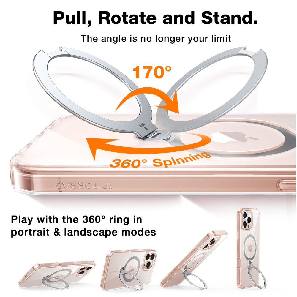 TORRAS iPhone 16 Pro Hybrid Plast Deksel m. Ståfunksjon - MagSafe Kompatibel - Gjennomsiktig